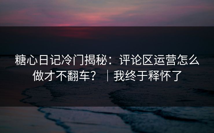 糖心日记冷门揭秘：评论区运营怎么做才不翻车？｜我终于释怀了