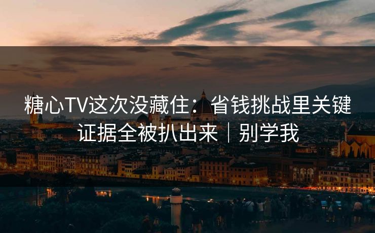糖心TV这次没藏住：省钱挑战里关键证据全被扒出来｜别学我